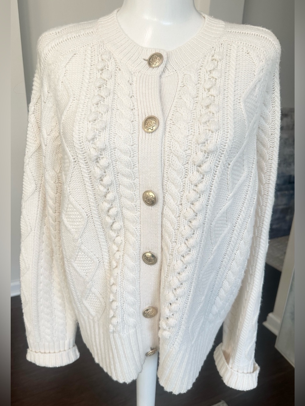 J. Crew Lambs Wool Blend Cable-knit Cardigan Sweater L